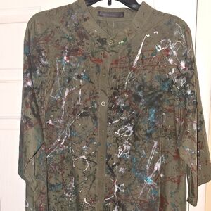 Green Artistic Casual Button Down Jumpsuit